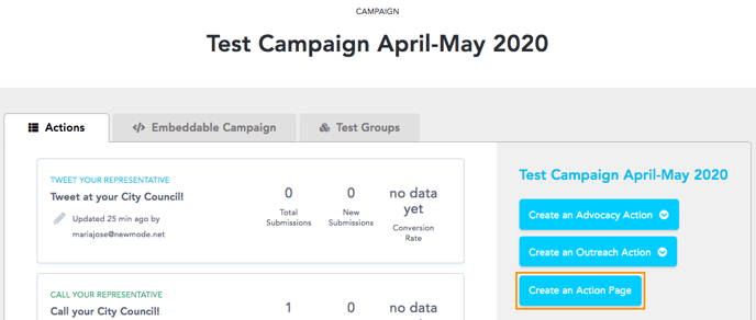 Create an action page for your campaign