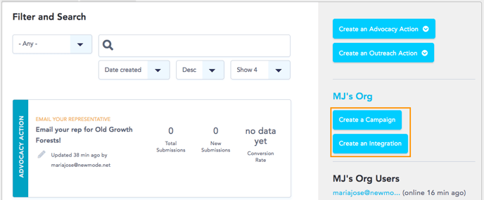 Create an integration or campaign
