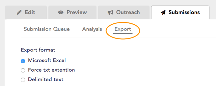 Export submissions