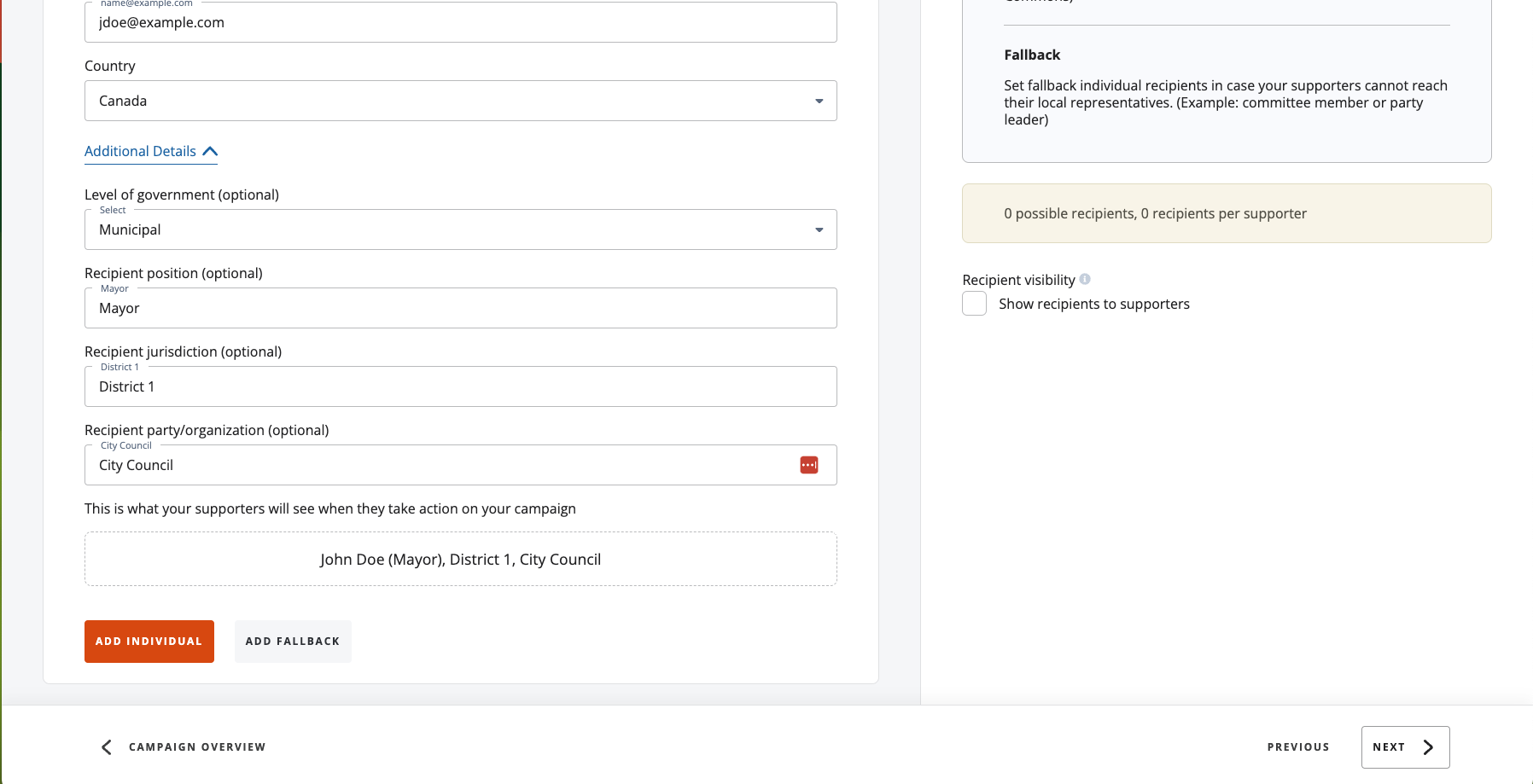 Custom Recipients