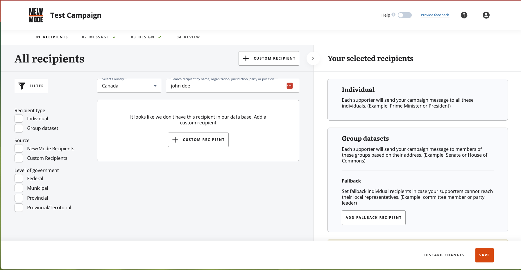 Custom Recipients