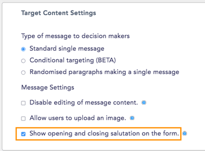 Show opening and closing salutation on form - CHECKED