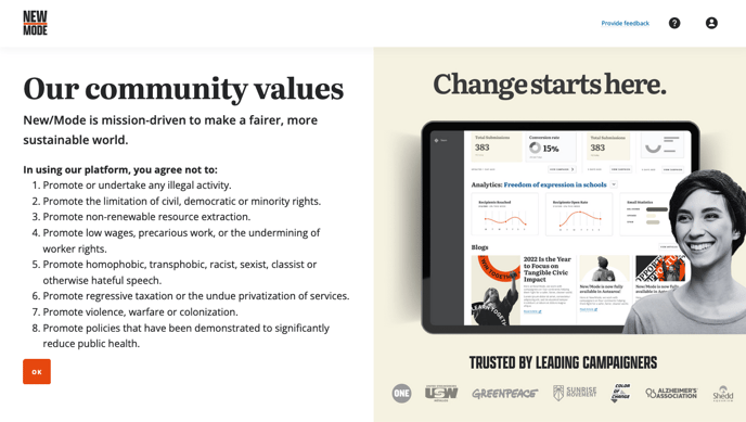 V2 Invitation Process Step 5 - Our Community Values page